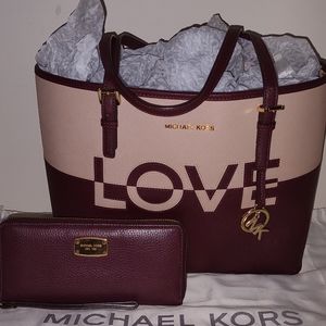 Gorgeous Pink and Maroon Michael Kors Love Tote